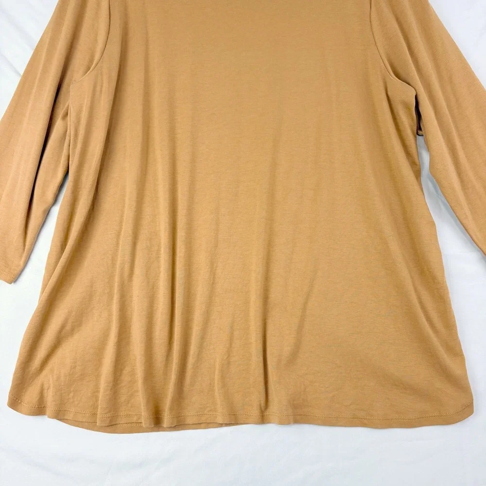 J. Jill XL Brown Pima Cotton 3/4 Sleeve Scoop Neck Tee Relaxed Basic Minimalist